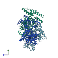 PDB entry 2guw coloured by chain, side view.