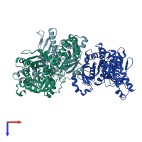 PDB entry 2guw coloured by chain, top view.