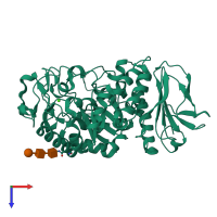 PDB entry 2guy coloured by chain, top view.