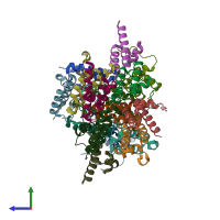 PDB entry 2guz coloured by chain, side view.