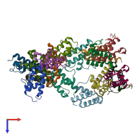 PDB entry 2guz coloured by chain, top view.