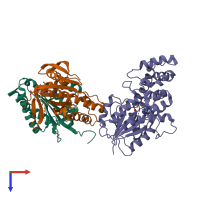 PDB entry 2gvd coloured by chain, top view.