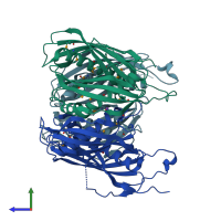 PDB entry 2gvh coloured by chain, side view.