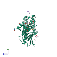 PDB entry 2gvi coloured by chain, side view.