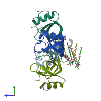 PDB entry 2gvm coloured by chain, side view.