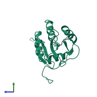 PDB entry 2gvp coloured by chain, side view.