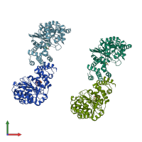 PDB entry 2gvq coloured by chain, front view.