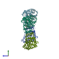 PDB entry 2gvq coloured by chain, side view.