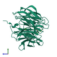 PDB entry 2gvv coloured by chain, side view.