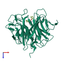 PDB entry 2gvv coloured by chain, top view.