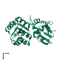 PDB entry 2gwr coloured by chain, top view.