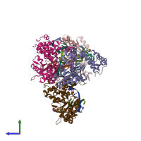 PDB entry 2gws coloured by chain, side view.