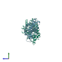 PDB entry 2gwx coloured by chain, side view.