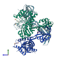 PDB entry 2gx8 coloured by chain, side view.