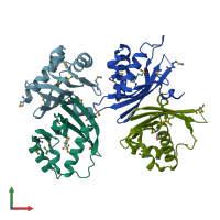 PDB entry 2gxf coloured by chain, front view.