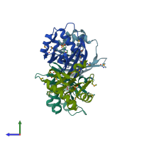 PDB entry 2gxf coloured by chain, side view.