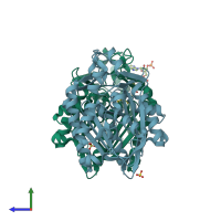 PDB entry 2gyo coloured by chain, side view.