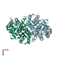 PDB entry 2gyo coloured by chain, top view.