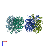 PDB entry 2gyy coloured by chain, top view.