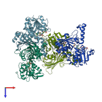 PDB entry 2gz3 coloured by chain, top view.