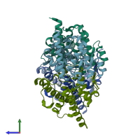PDB entry 2gz4 coloured by chain, side view.