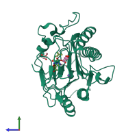 PDB entry 2gz5 coloured by chain, side view.
