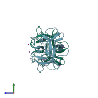 PDB entry 2gzb coloured by chain, side view.