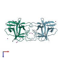 PDB entry 2gzb coloured by chain, top view.