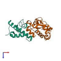 PDB entry 2gze coloured by chain, top view.