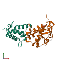 PDB entry 2gzf coloured by chain, front view.