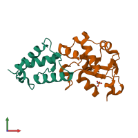PDB entry 2gzg coloured by chain, front view.