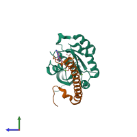 PDB entry 2gzh coloured by chain, side view.