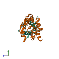 PDB entry 2gzi coloured by chain, side view.