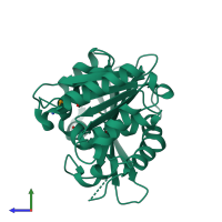 PDB entry 2gzr coloured by chain, side view.