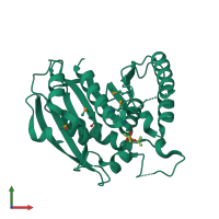 PDB entry 2gzs coloured by chain, front view.