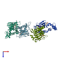 PDB entry 2gzw coloured by chain, top view.