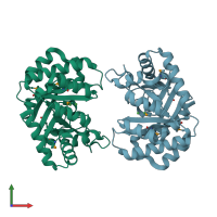 PDB entry 2gzx coloured by chain, front view.