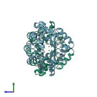 PDB entry 2gzx coloured by chain, side view.
