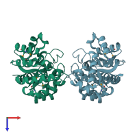 PDB entry 2gzx coloured by chain, top view.