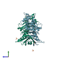 PDB entry 2h0g coloured by chain, side view.