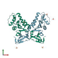 PDB entry 2h0h coloured by chain, front view.