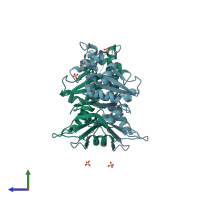 PDB entry 2h0h coloured by chain, side view.