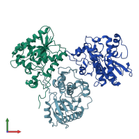 PDB entry 2h0q coloured by chain, front view.