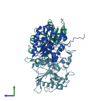 PDB entry 2h0q coloured by chain, side view.