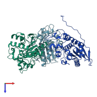 PDB entry 2h0q coloured by chain, top view.