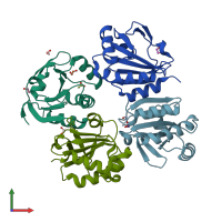 PDB entry 2h1b coloured by chain, front view.