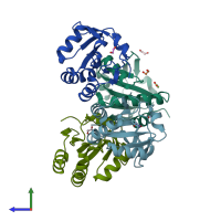 PDB entry 2h1b coloured by chain, side view.