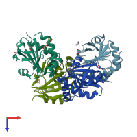 PDB entry 2h1b coloured by chain, top view.