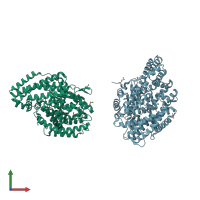 PDB entry 2h1n coloured by chain, front view.