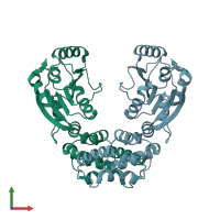 PDB entry 2h1r coloured by chain, front view.